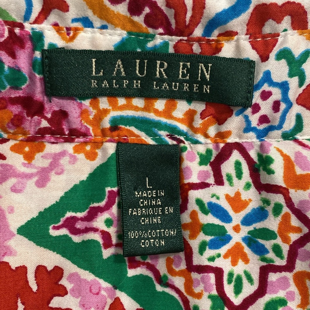 Lauren Ralph Lauren Multicolor Shirt Women’s Large 3/4‎ Sleeves Floral Paisley - Picture 4 of 10